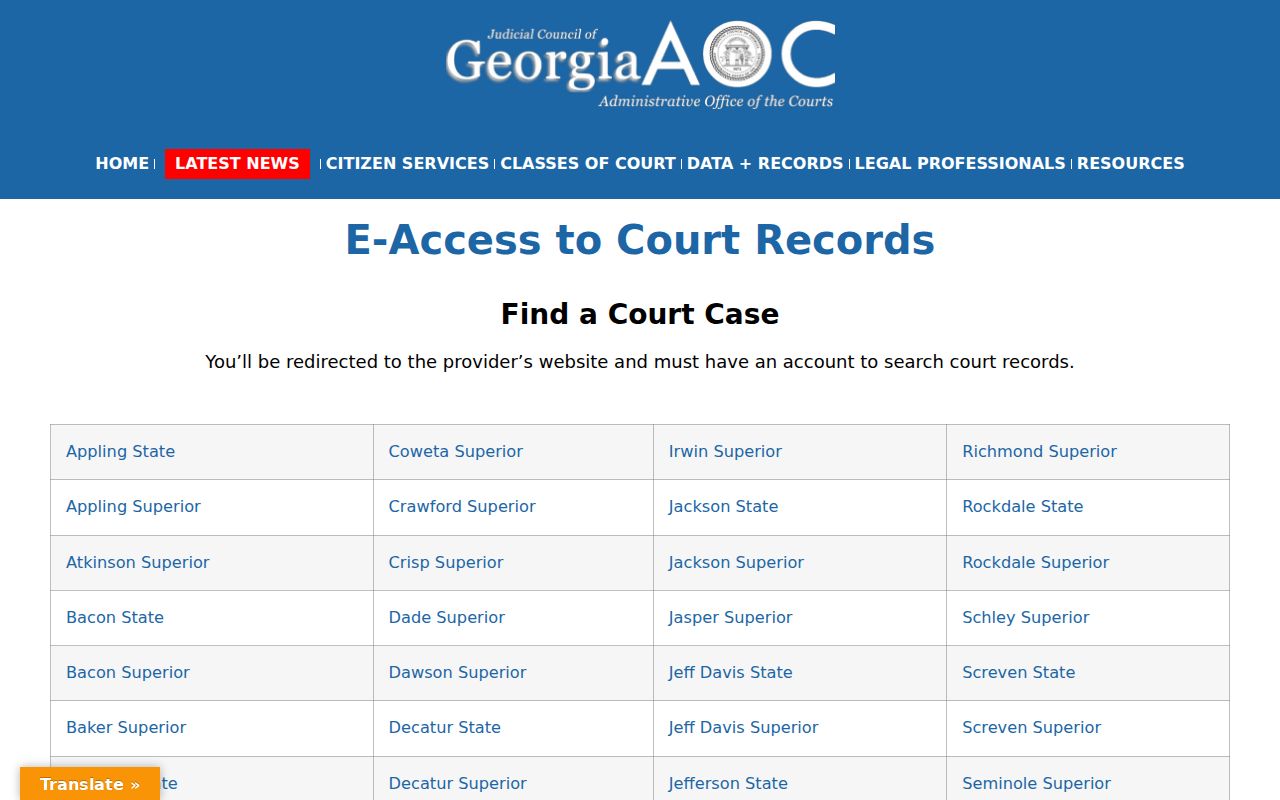 Pickens County criminal court case access through Georgia courts