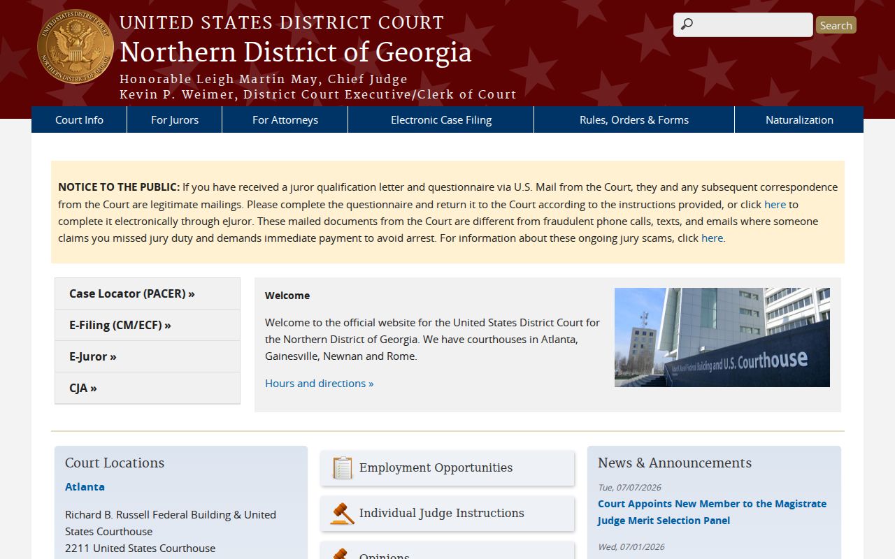 Northern District of Georgia federal court for Pickens County criminal cases