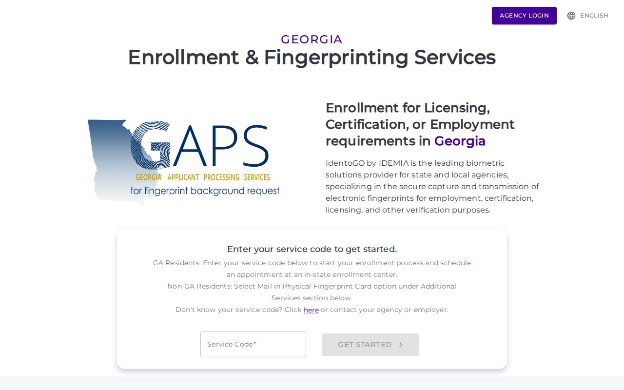 Georgia GAPS IdentoGO fingerprint service
