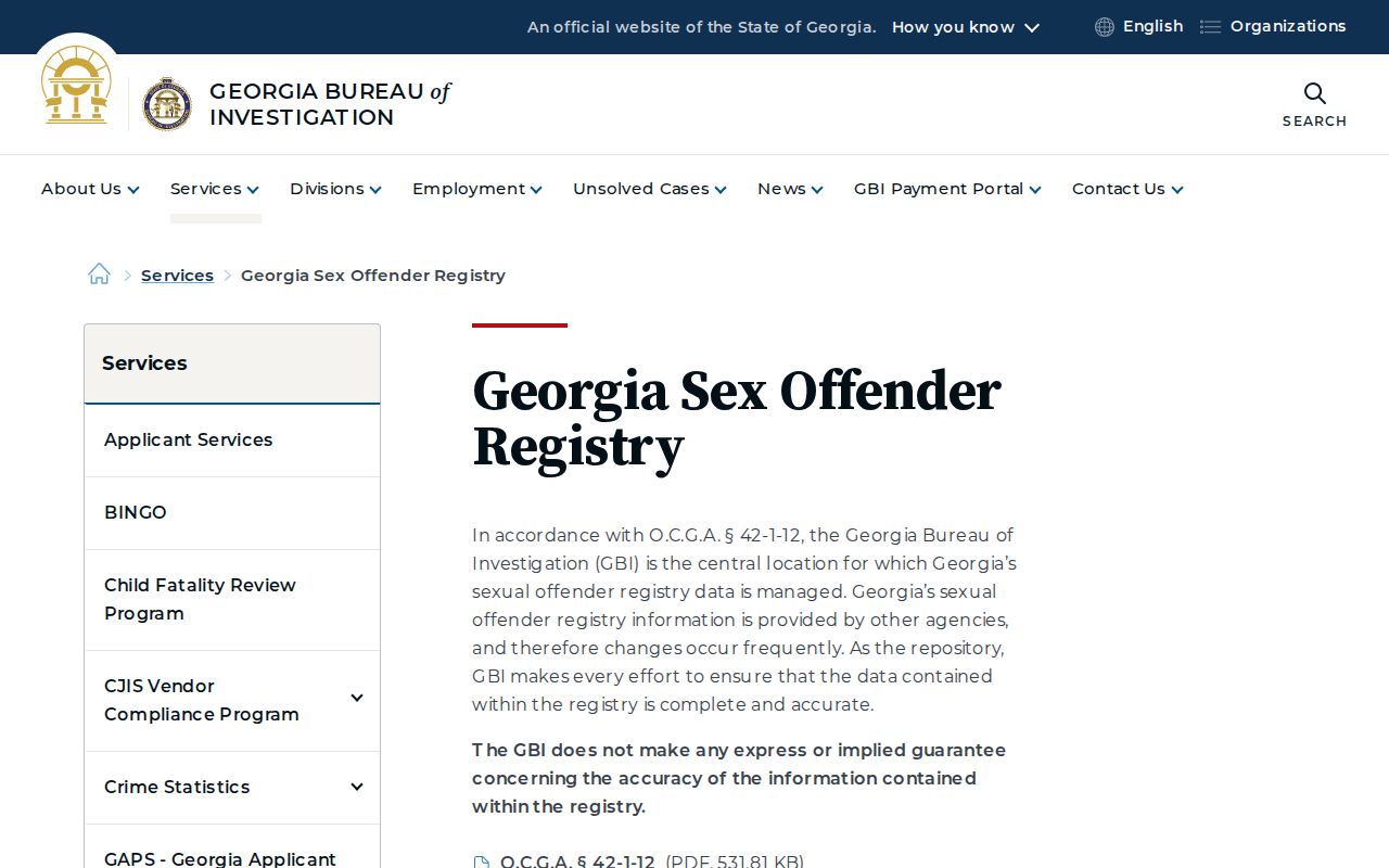 Pickens County sex offender registry information from the Georgia Bureau of Investigation